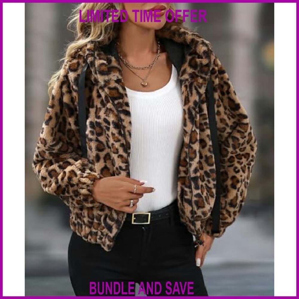 Faux Fur Crop Jacket Hooded Zip Fleece Sherpa Winter Coat - Picture 4 of 6